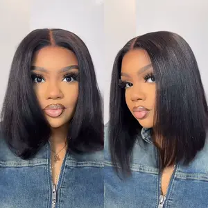 Nadula Upgraded Drawstring Yaki Straight Bob Wig 180% Density Human Hair Glueless Wig Pre-Cut Lace & Natural Scalp Summervibes TikTokShopStockUp