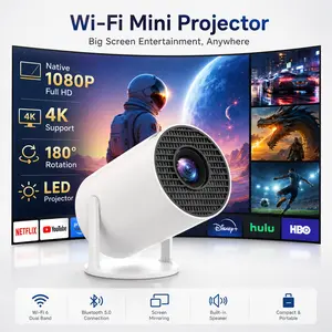 Portable Mini Projector 1080P Wi-Fi 6 Bluetooth 4K Support 3.3M Screen 180° Rotatable Movie Projector for Laptop Smartphone Desktop