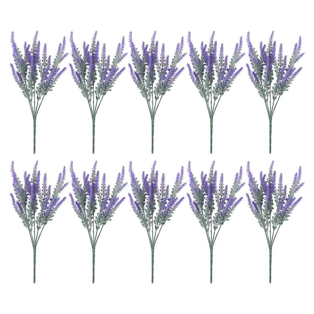 10 Bundles Fake Flowers Artificial Lavender Faux Plastic Plants Purple Flowers for Home Wedding Kitchen Garden Patio Porch Window Box Office Table Centerpieces Indoor Outdoor Decor, Purple