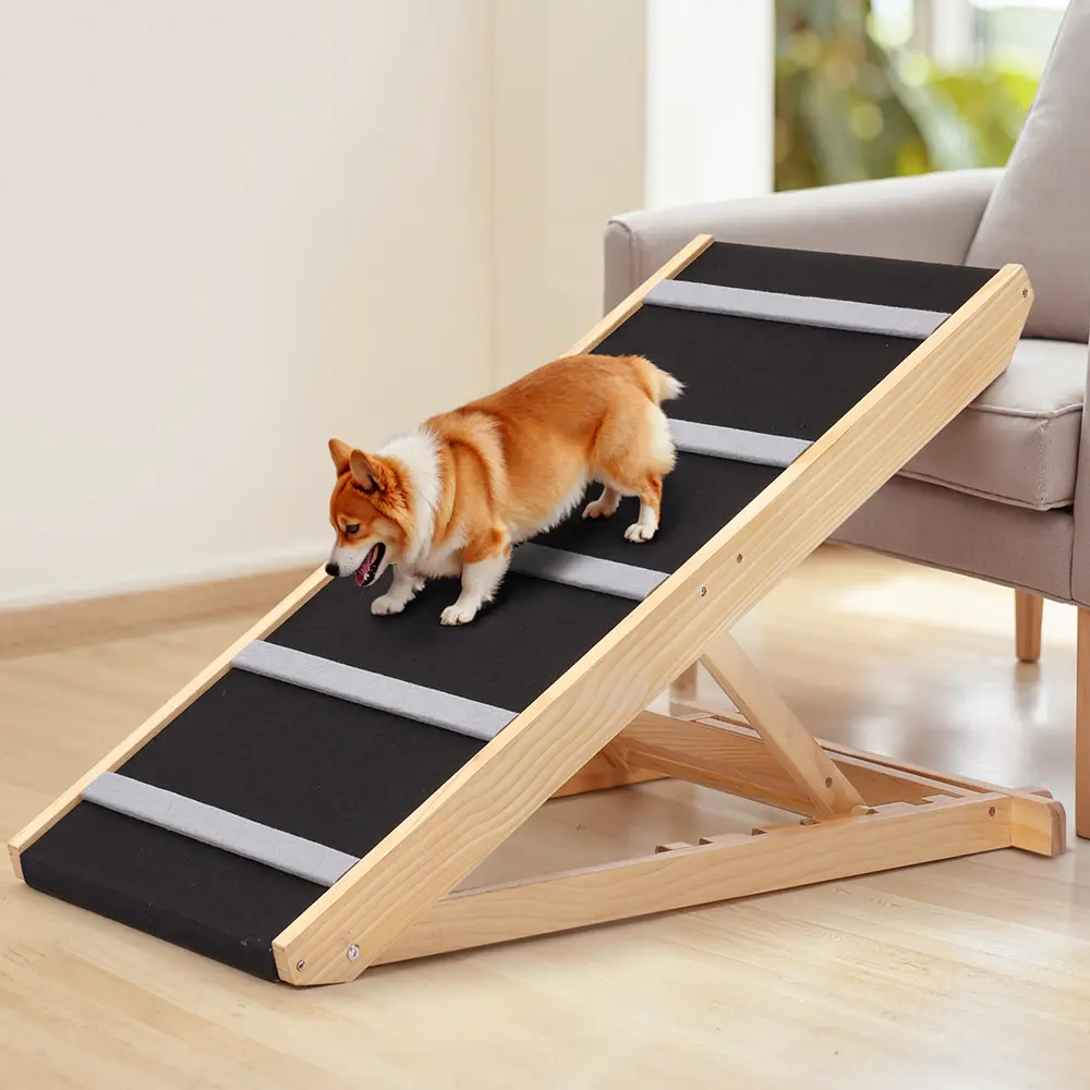 Folding Wooden Pet Ramp for Bed, Extra Wide Dog Ramp, Adjustable from 15.2" to 23", with 23" Long Ramp, Adjustable Dog Ramp for Small, Large, Old Dogs & Cats, Suitable for Couch, Sofa, Car, Portable Stable Dog Pet Steps, Supports Up to 200lbs, dealsforyou