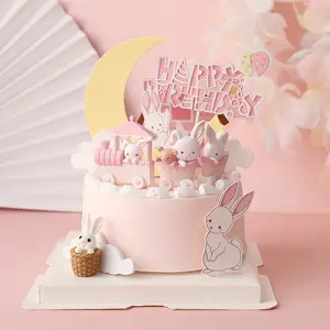 Girls Birthday Cake Decoration Set, Train Rabbit Moon Insert Cards, Cute Party Accessories, Home Decor Essentials