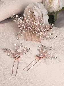 Elegant Bridal Hair Accessories Set, Rhinestone Flower Design Headpiece, Perfect for Weddings & Parties, 3-Piece Wedding Jewelry Kit