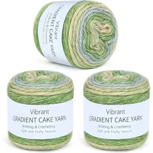 Cake Yarn for Crocheting, 3 Skeins Gradient Cake Yarn 100g (3.52 oz) 245m (267 Yards), Super Soft Ombré Yarns Cake Rainbow Cotton Yarn for Making Colorful Crafts, Green Gradient