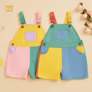 Toddler Boy Girl Overalls Colorful Patchwork Romper Suspender Overall Shorts Summer Adjustable Strap Short Bib Pants