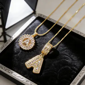 2 Pack Initial Letter Pendant Necklaces 14K Gold Plated Alphabet Necklaces with Adjustable 17''-19'' Chain for Women Valentine's Day Jewelry Set