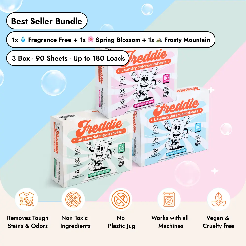 3-Box Bundle of Freddie Eco-Friendly Laundry Detergent Sheets (90-Day Supply, 90 Sheets)