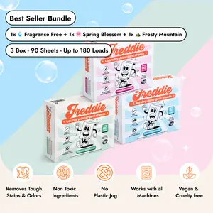 3-Box Bundle of Freddie Eco-Friendly Laundry Detergent Sheets (90-Day Supply, 90 Sheets)