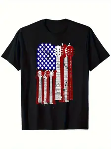 Men'S Heavy Duty Patriotic American Flag Electric Guitar Pickup T-Shirt - Heat-Resistant Breathable Tee with Bold Star & Guitar Pick Design, th of July, Concerts, Music Festivals, Rock Band Apparel - S-XXXL Sizes, Ideal Gift for Musicians & Patriot