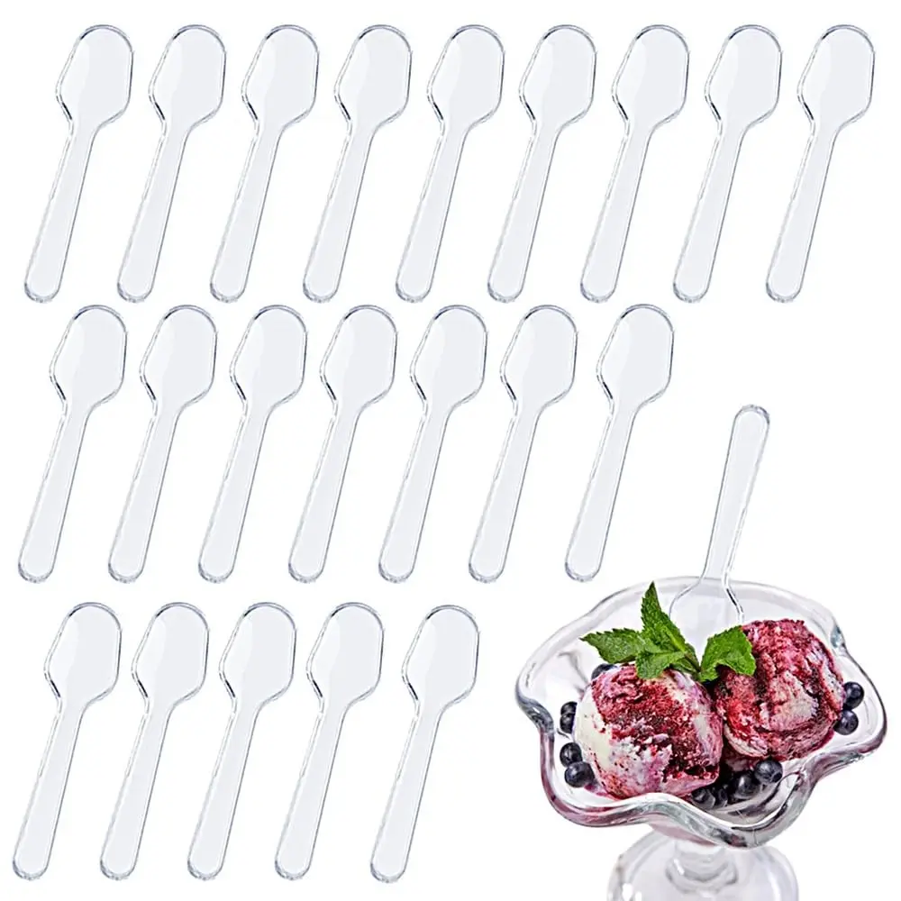 Mini Transparent Clear Disposable Sampling Spoons, Disposable Utensils, 20/50/100pcs, Ideal for Jelly, Yogurt, Ice Cream, Cake, Desserts, Spice, 2.95x0.79 Inches