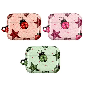 Cute Ladybug AirPods Case – Y2K Aesthetic AirPods Case for AirPods 4 3 2 1 & AirPods Pro 3 2 1 | Soft Girl AirPods Case, Kawaii Heart & Star Pattern, Pastel Girly Gift for Her Women Girl, Trendy Case