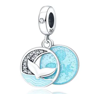 Original jewelry, 1 piece S925 sterling silver blue ocean pendant, suitable for original bracelet necklace DIY pendant chain jewelry, suitable for women, ideal for her, birthday, holiday, Valentine's Day gifts