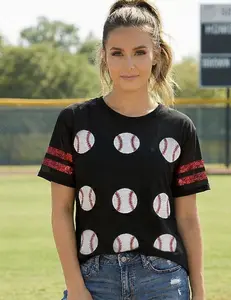 Sequin Baseball Short Sleeve Varsity Top