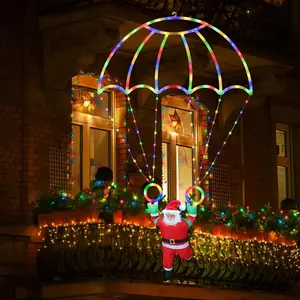 2.8ft Christmas Parachute Lights (Red&Green/Multicolor)，Santa design, waterproof, 8 lighting modes,Ideal holiday gift,Suitable for indoor/outdoor use, hangable on Christmas trees, eaves or walls