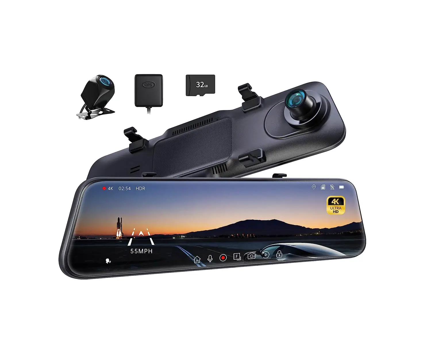 Pelsee P12 Pro 4K Mirror Dash Cam, 12'' Rear View Mirror Camera Smart Driving Assistant w/ADAS and BSD,2160P Front and Rear Camera,Voice Control,Night