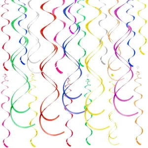 Colorful Ceiling Swirl Foil Decorations Hanging Plastic Streamer Themed Swirl Party Decoration for Wedding Thanksgiving Day Graduation Celebration, Pack of 28