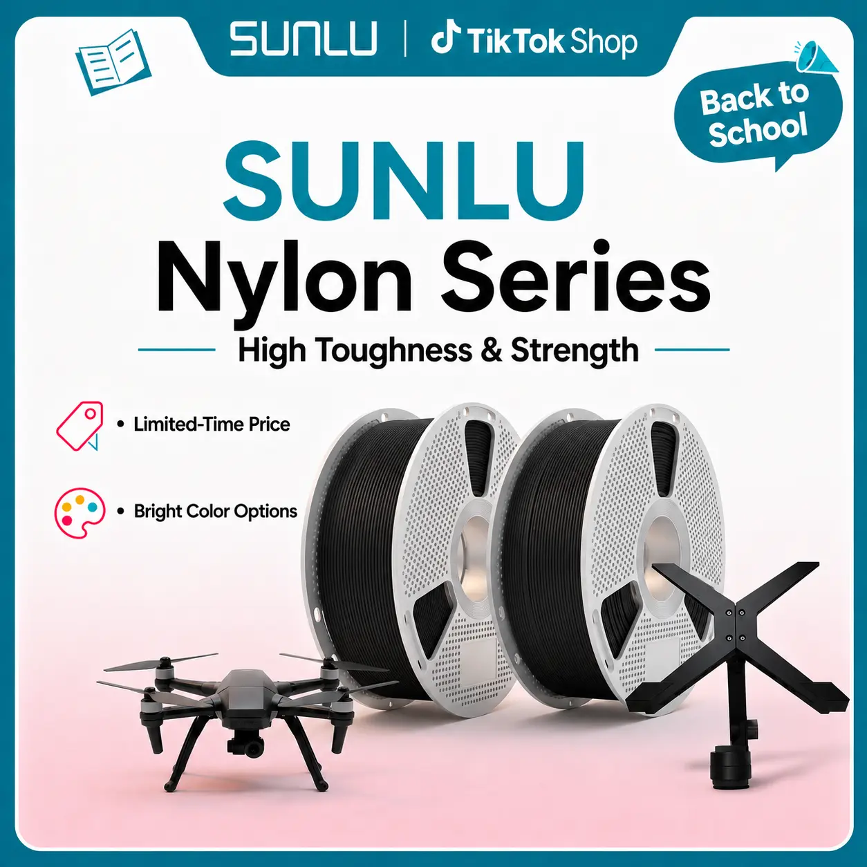 SUNLU PA-CF/GF Nylon Ultra-Strong 3D Printing Filament - Carbon/Glass Fiber Reinforced, Glass Filament for Aerospace Frames, Precision Engineering, Pa6-Gf | Grey 1Kg, Pre-Print Drying tiktokshopbacktoschool