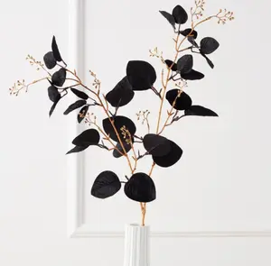 Z Gallerie Eucalyptus Spray - Set of 3 Lifelike Artificial Flower Home Decor Accessory Decorative Fake Tree Plastic Plants Black/Gold Ornaments