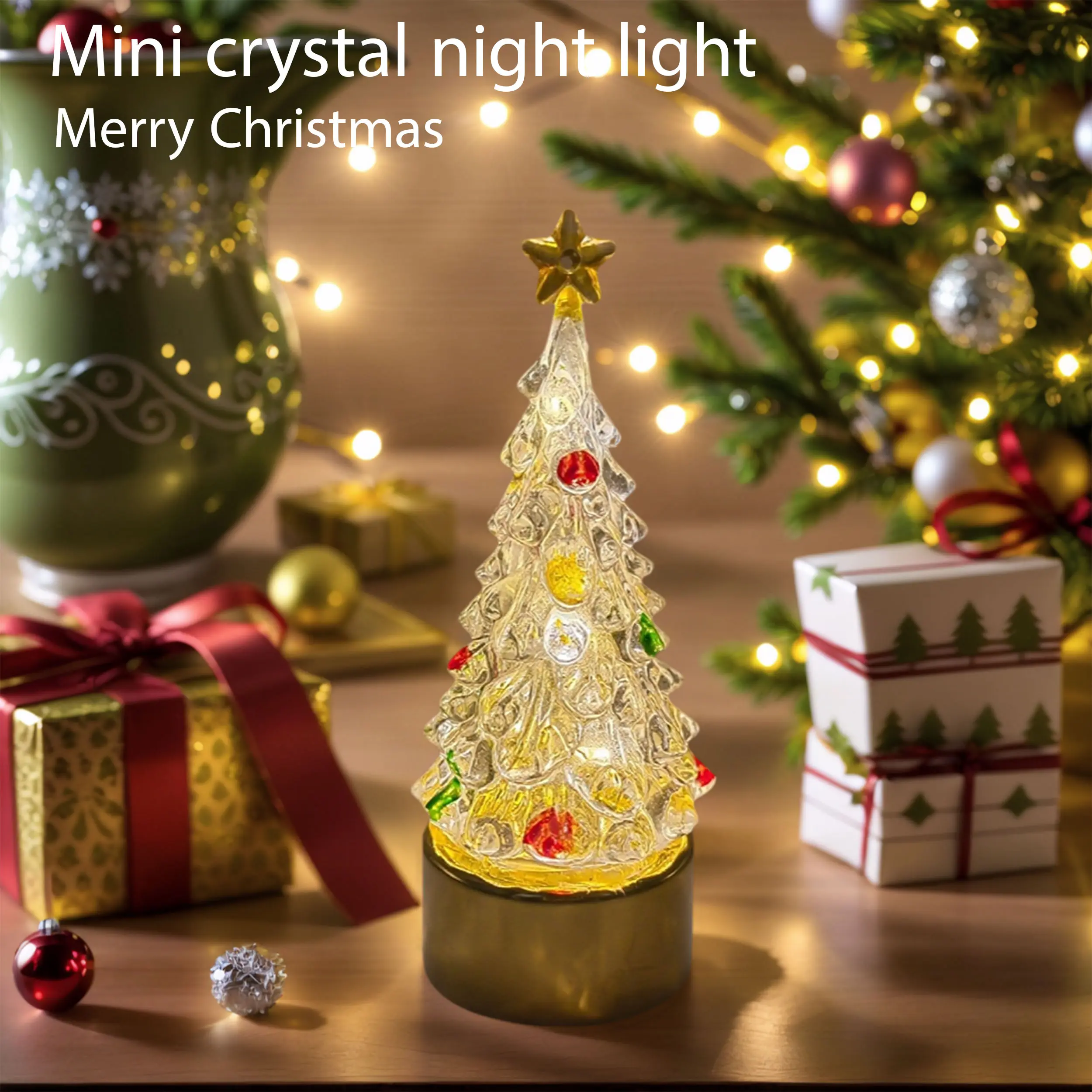 LED Crystal Christmas Tree Lights, Warm White and Multicolor Illumination, Battery Powered String Lights, Multicolor Lights and Warm Glow, Christmas Atmosphere for Xmas Tree, Indoor Holiday Home Party Decor，Presents for Children, Girlfriend and Friends