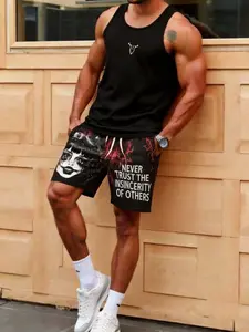 Gothic Horror Doll Pattern Shorts, Punk Y2K Style, Unisex Alternative Aesthetic, Casual Sporty, Perfect for Punk Lovers