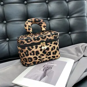 Ladies Leopard Print Toiletry Bag Travel Organizer for Skincare Jewelry Mini Portable Small Storage Pouch Cosmetics Bag