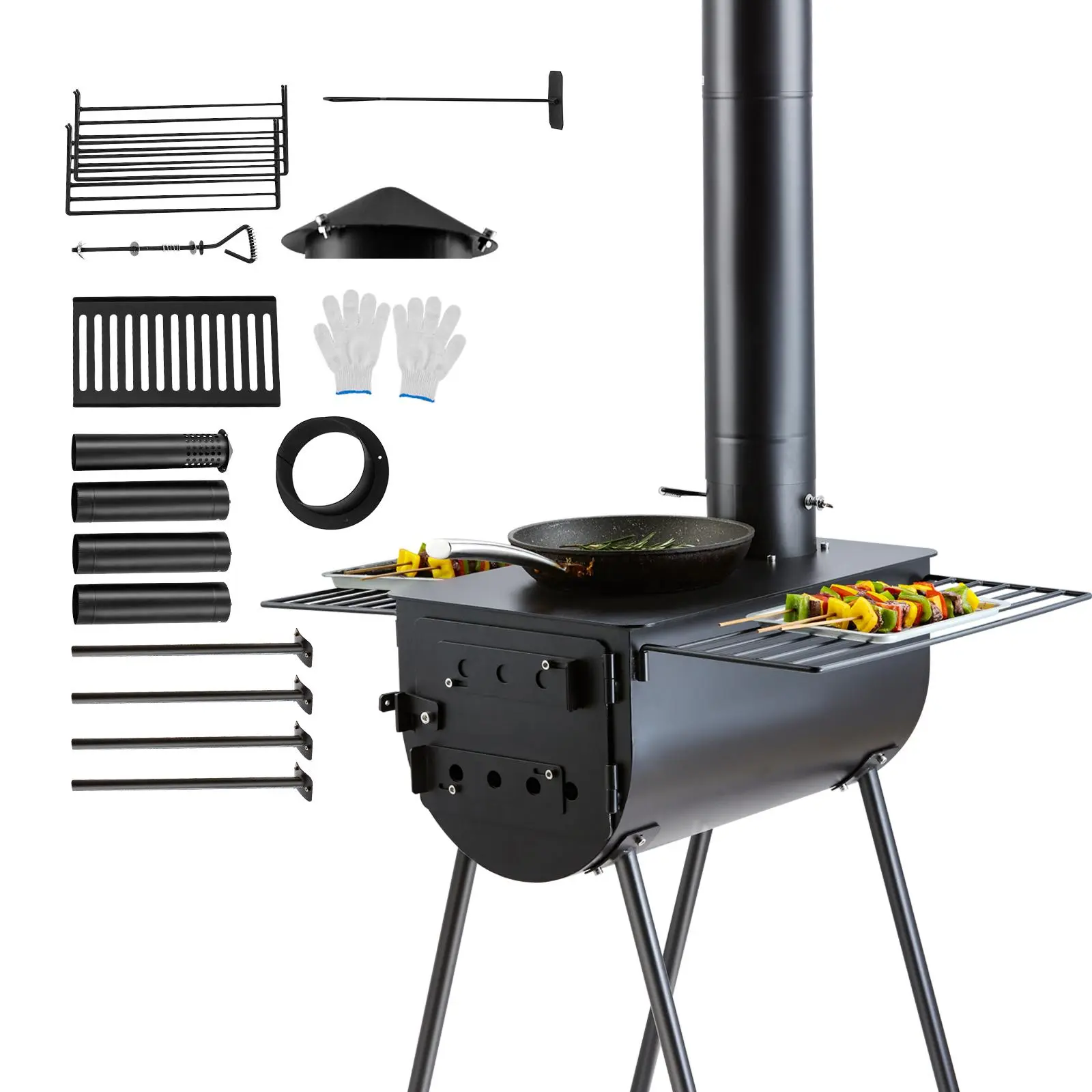 【DealsForYouDays】VEVOR Wood Stove 118 inchAlloy Steel Camping Tent StovePortable Wood Burning Stove with Chimney Pipes & Gloves3000in³Firebox Hot Tent Stove for Outdoor Cooking and Heating with 8 Pipes