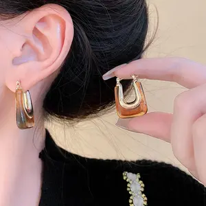 Acrylic Hoop Earrings Colour Resin Earrings Geometric Acrylic Minimalist Clear Chunky Hoops Earrings for Women