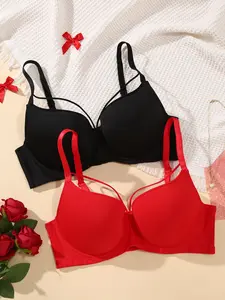 2PCS 【Plus Size】Women's Comfort Seamless Underwear Lingerie Set, Adjustable Wide Straps, Underwire Support Slimming and Anti-sagging, Full Coverage Minimizer T-shirt Bra, Elegant Everyday Wear