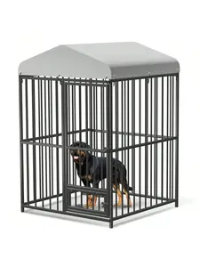4x4x6 FT Large Outdoor Dog Kennel Galvanized Metal Cage Waterproof Roof UV Cover Lock Feeding Door