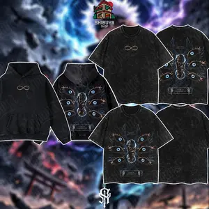 [Shibuya] Retro Limited Honored One Six Eyes - Gojo Satoru Jujutsu Kaisen Graphic Tee Double Sided Print Oversized Acid-Washed Heavyweight Cotton T-Shirt – Unisex Anime Manga Tee, Perfect Gift for Anime Fans and Lovers Menswear Tops