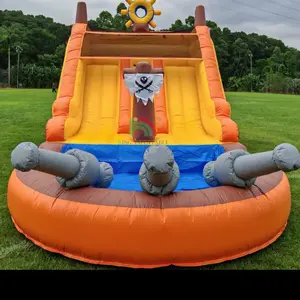 Pirate Ship Inflatable Water Slide with Funnel and Pool for Kids