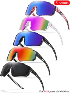 5 Piece Set Kids Fashionable Large Frame Sports Sunglasses For 9-14 Years Old, Windproof Polka Dot Frames, Uv400 Coated Lenses, Unisex Outdoor Activities