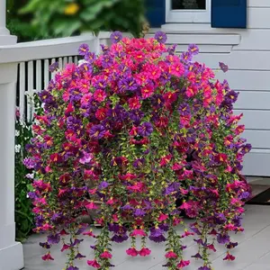8-Pack Faux Hanging Purple Dendrobium Orchid Flowers, Fake Trailing Plant with Bright & Long-Lasting Hues, Spring/Summer Decor for Indoor & Outdoor Settings such as Gardens and Window Sills.