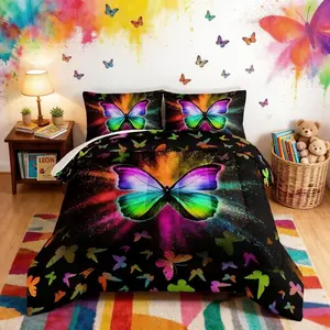 Colorful Bedding Comforter Sets with 2 Pillowcases,Lightweight All Season Black Full Size Comforter Sets,Colorful Ink Galaxy Bed Set Home for Girls.