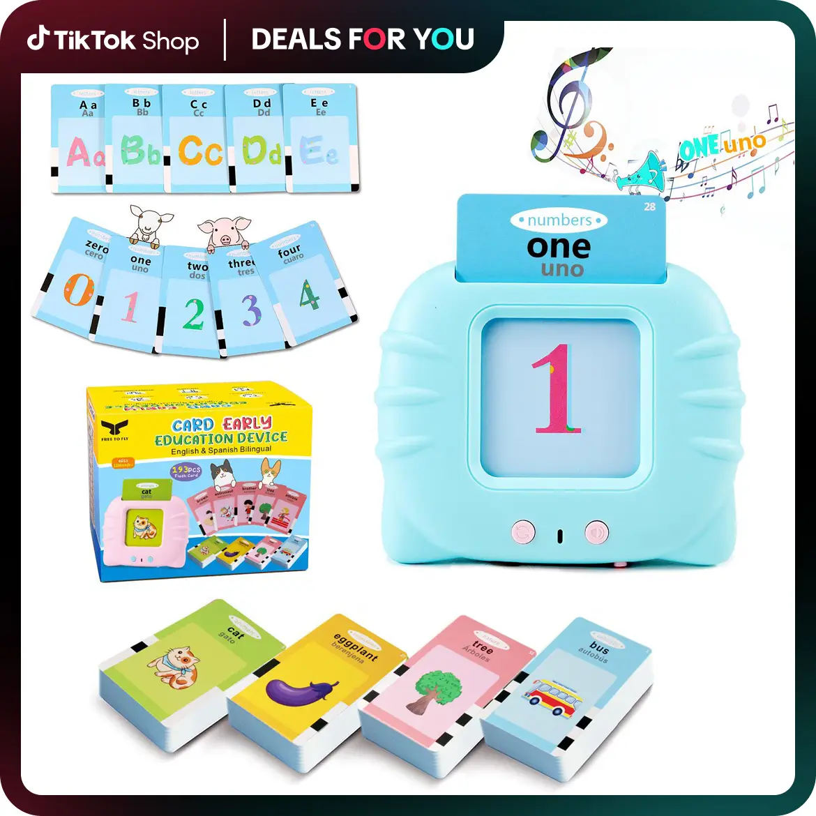 Bilingual Montessori English & Spanish Talking Flash Cards Toys : Cozyvibes 385 Sight Words Multifunction Toy,Spanish Learning Educational Tools