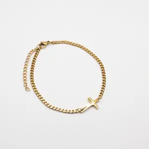 Minimalist Stainless Steel Cross Bracelet – Christian Faith Jewelry (Gold/Silver)