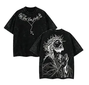 Vintage Washed Jesus Christ Graphic T-Shirt, Only God Can Judge Me Letter Print Oversized Heavyweight Cotton Tee, Y2K Gothic Streetwear Casual Top For Men Women, Retro Religious Aesthetic Shirt For Daily Wear