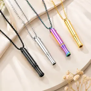 Outdoor titanium steel bullet-shaped stress-relief whistle necklace, for breathing regulation and stress relief chain men