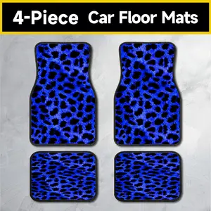 4-Piece Vivid Blue Leopard Fur Style Floor Mats, Universal Fit for Sedans, Pickup Trucks & SUVs, Anti-Slip Waterproof Liners, Trendy Wild Animal Print Car Interior Decor for Daily Driving automotive accessory design