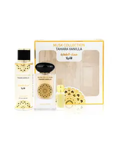 Musk Collection Tahara Vanilla Perfume Gift Set by Gulf Orchid (Body Mist 8.5oz, Perfume Oil 12ml, + Eau De Parfum 2oz)
