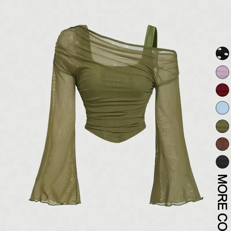 Women's Drop Shoulder Slim Fit Casual Long Sleeve Knit T-Shirt Knitwear, Fashionable Comfortable Fall Knitwear Top, Stylish Ladies' Everyday Clothing for Daily Wear #GLOBAL PICKS