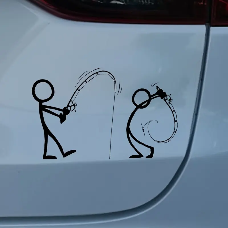 1SET unny Humorous Fishing Stickman Logo Decor Sticker For Car Bodies, Backpacks, Daily Items Stickman Funny Fishing Interaction Image Themed Decor Fill With Fishing Enthusiast Funny Humorous Vibe Enhance Funny Humorous Style