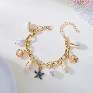 Bohemian Shell Bracelet Starfish Conch Pearl Design Summer Beach Jewelry Versatile Fashion Accessory For Daily And Vacation Wear