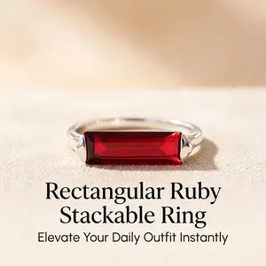 Minimalist and stylish rectangular ruby ​​stacked rings, bar band, exquisite for everyday wear, full of personality.