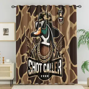 2 Panels Hip Hop Duck "Shot Caller" Print Curtains, Camo Printed Darkening Curtains, Cool Streetwear Decoration Curtains for Guys Teens Bedroom, Stylish Light Blocking Curtains, Urban Themed Home Decor