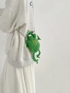 Cute Cartoon Frog Woven Bag, Unique Design Chain Shoulder Crossbody Phone Case, Lipstick Coin Purse, Fashionable Accessory