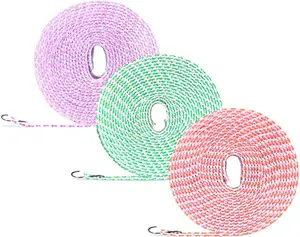 Clothesline,3 Pack Clotheslines for Outside, Adjustable Clothes lineWindproof Clothesline with Hooks, Indoor and Outdoor Laundry and Drying Lines,Ideal Camping & Travel Essentials (5 m/197 in)