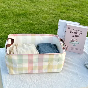 1pc Colorful Plaid Print Home Items Storage Basket Large Capacity Sundries Storage Basket Washable Desktop Storage Bin Foldable Closet Clothes Box Multi-Functional Fabric Storage Container Minimalist Laundry Hamper Toys Storage Basket for Women and Girl