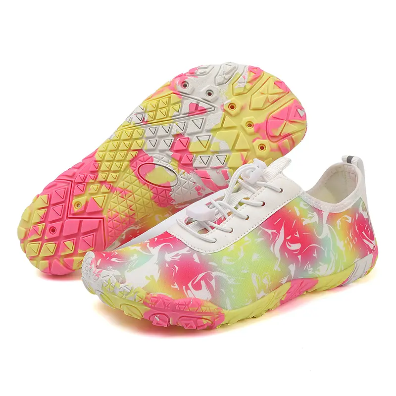 Women’s Stylish Tie-Dye Barefoot Water Shoes - Non-Slip, Quick Dry, Breathable Fabric, Lace-Up Aqua Socks for Beach Activities, Lightweight Outdoor Sports Footwear