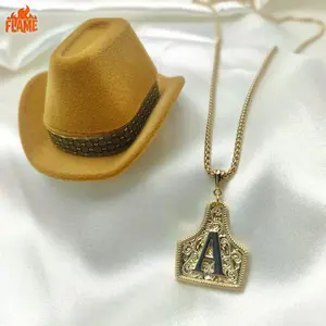 [FLAME] Western Cowtag Necklace, Two-Tone Gold & Silver Initial Pendant, Handmade Adjustable 20" Chain, Western Jewelry Gift for Men & Women