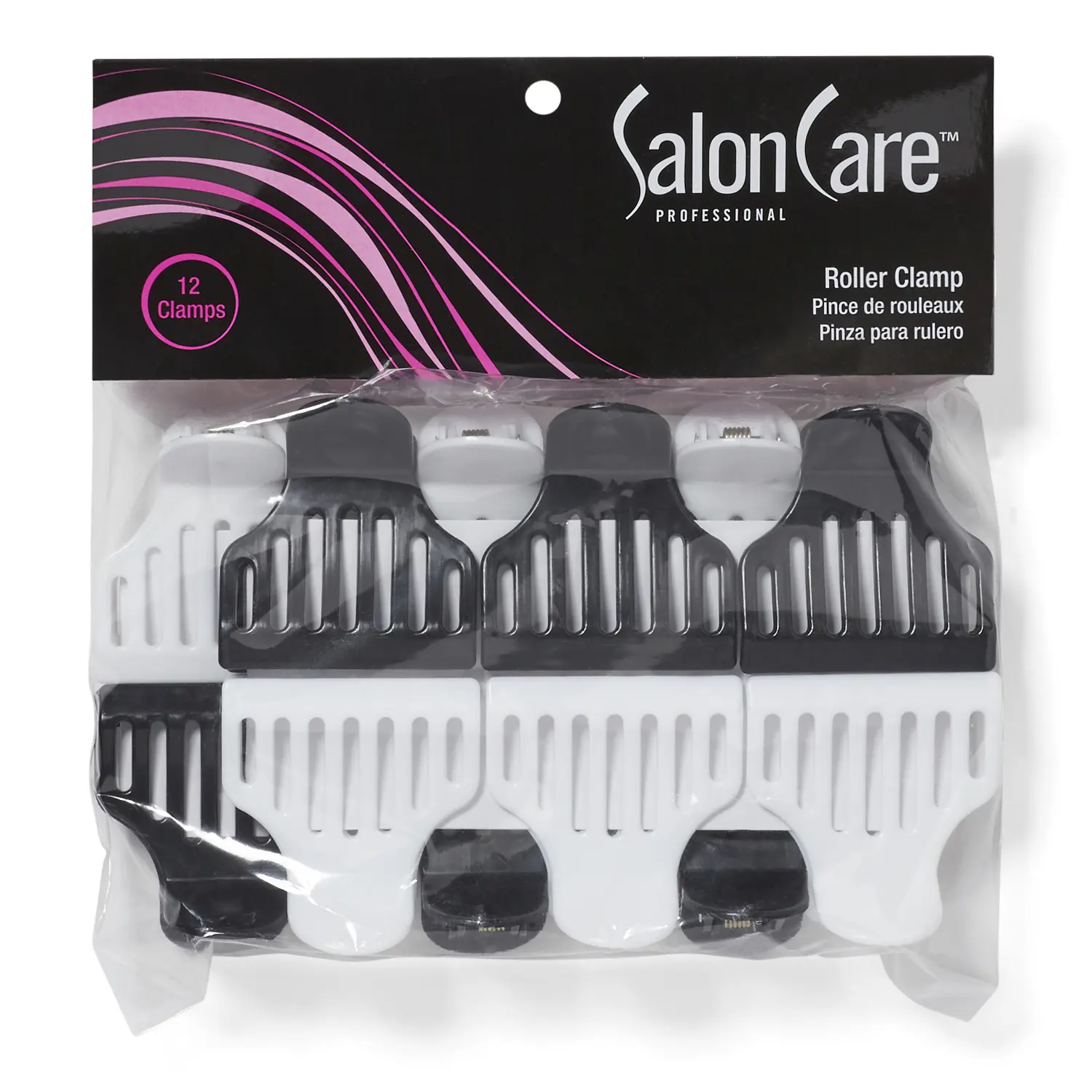 Salon Care Black/White Roller Clamps, Secure Hold, Adults